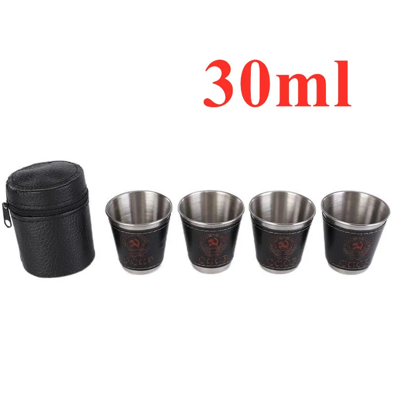 

30ml Stainless Steel White Wine Beer Whiskey Shot Glass Containing 4 Cups One Cup Set Outdoor Portable Wine Glass Water Bottle