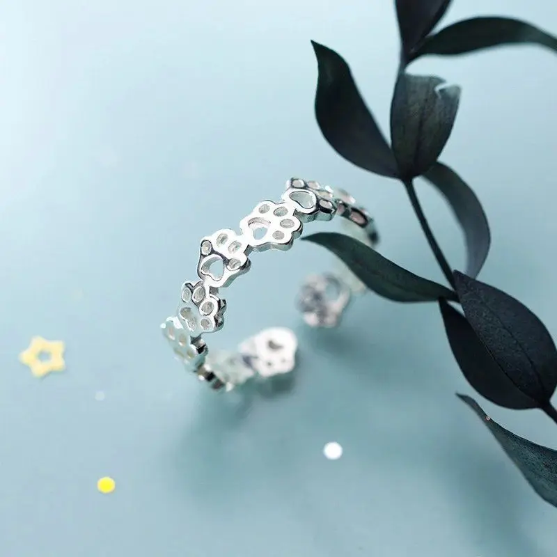 

New in 925 Sterling Silver Cat Paw Adjustable Rings For Women Vintage Wedding Female Jewelry Wholesale