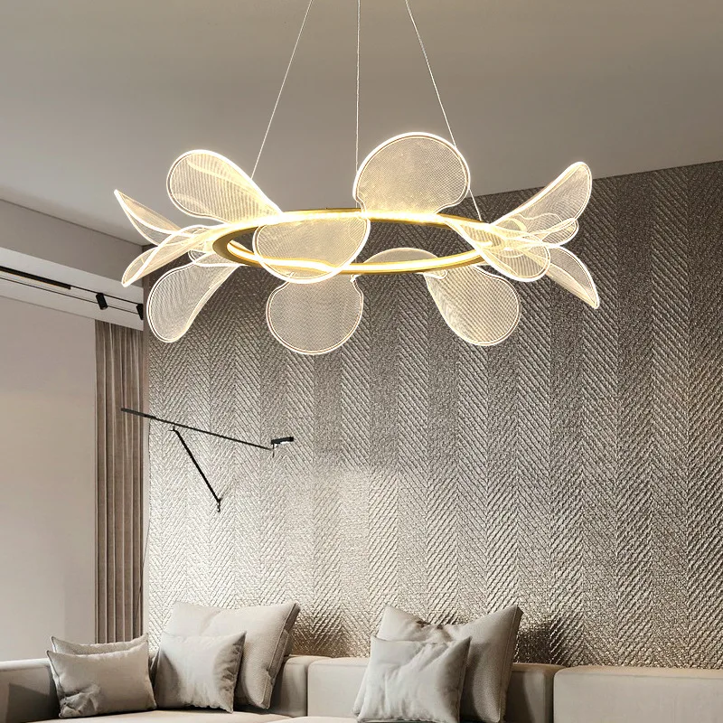 Modern Flying Flowers Chandelier Luxury Acrylic Hanging Ligth For Living Room Bedroom Kitchen Decor Led Ring Pendant Light