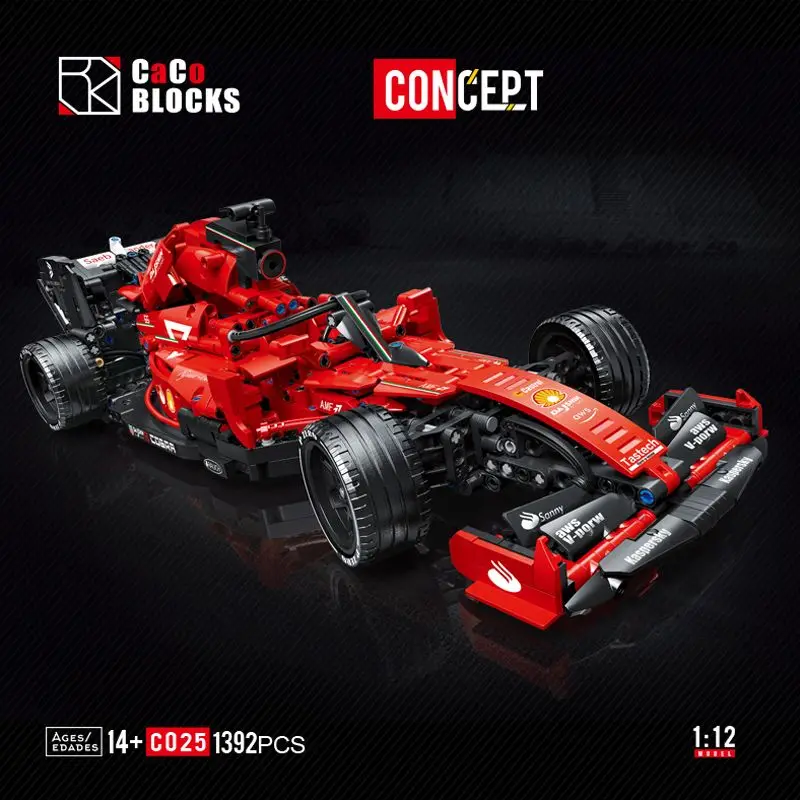 

1392PCS Technical Red F1 Formula Racing Car Building Blocks Classic High-Tech Model Assemble Vehicle Bricks Toy For Boy Kid Gift