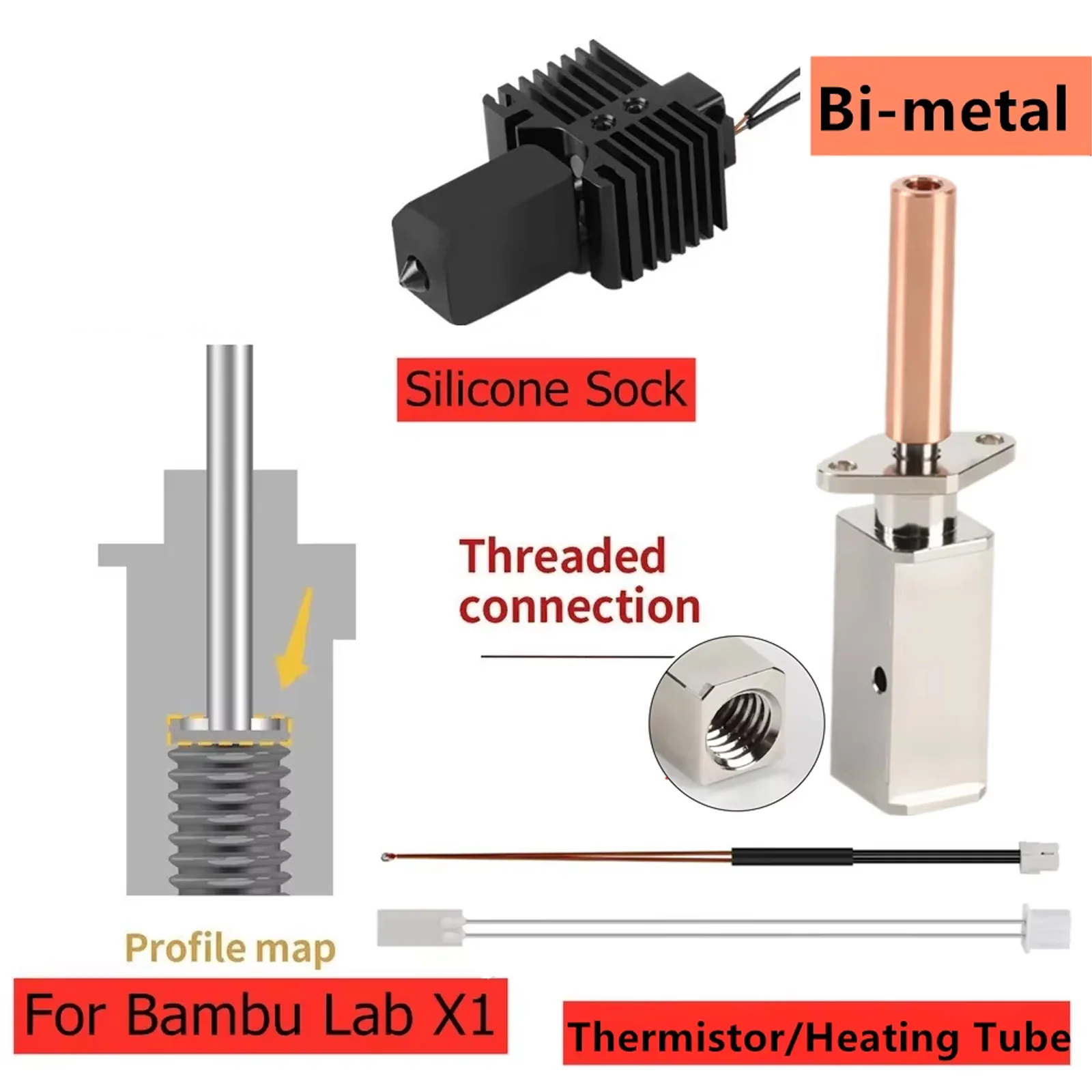 

Обновленный Би металлический Heatbreak Hotend набор 3D аксессуары для Bambu Lab X1 P1P с закаленной стальной насадкой CHT латунная насадка термистор