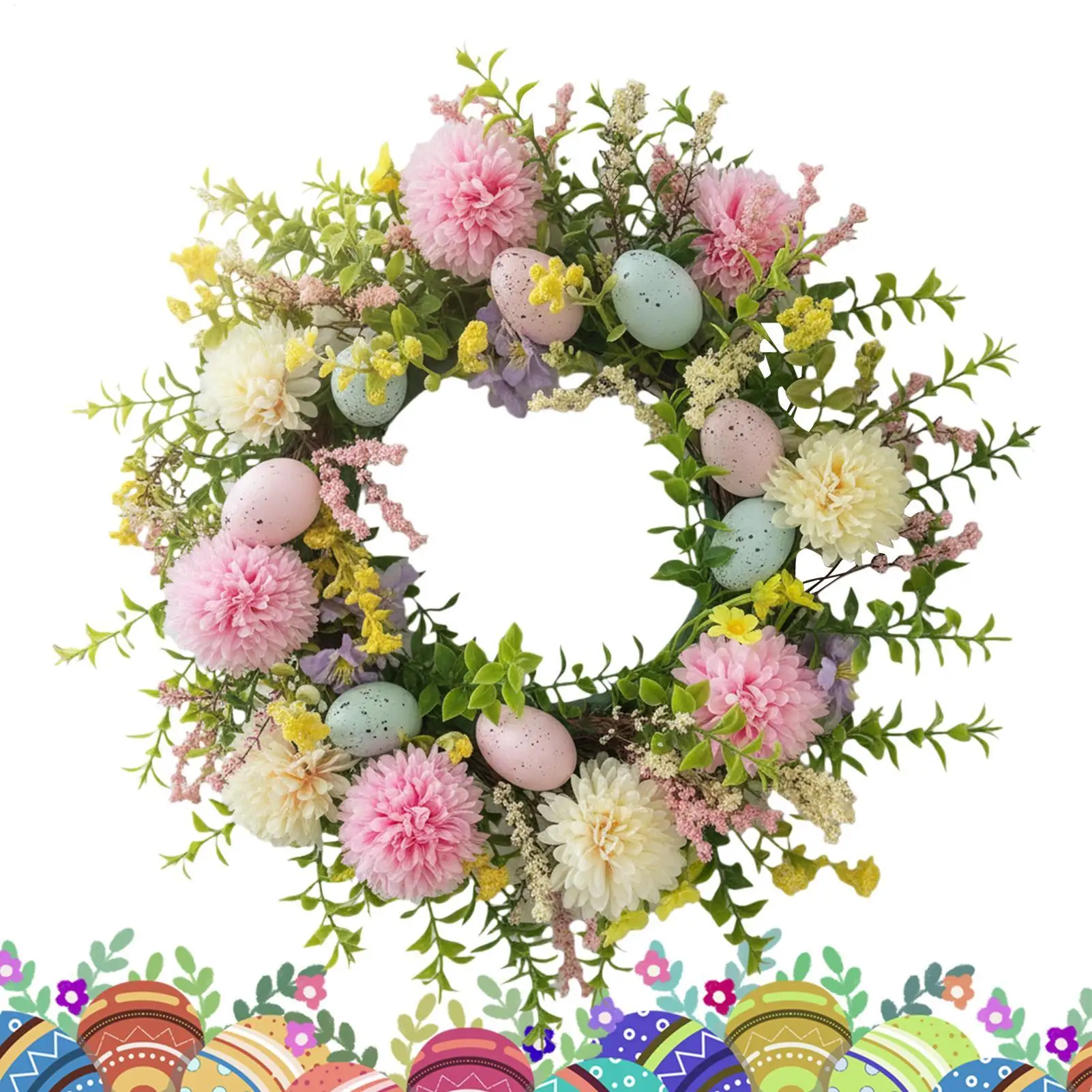 

Весенний дверной венок с разноцветными яйцами и маргаритками, 15,75 дюймов, искусственный пасхальный/летний венок для дома, крыльца, окна, стены