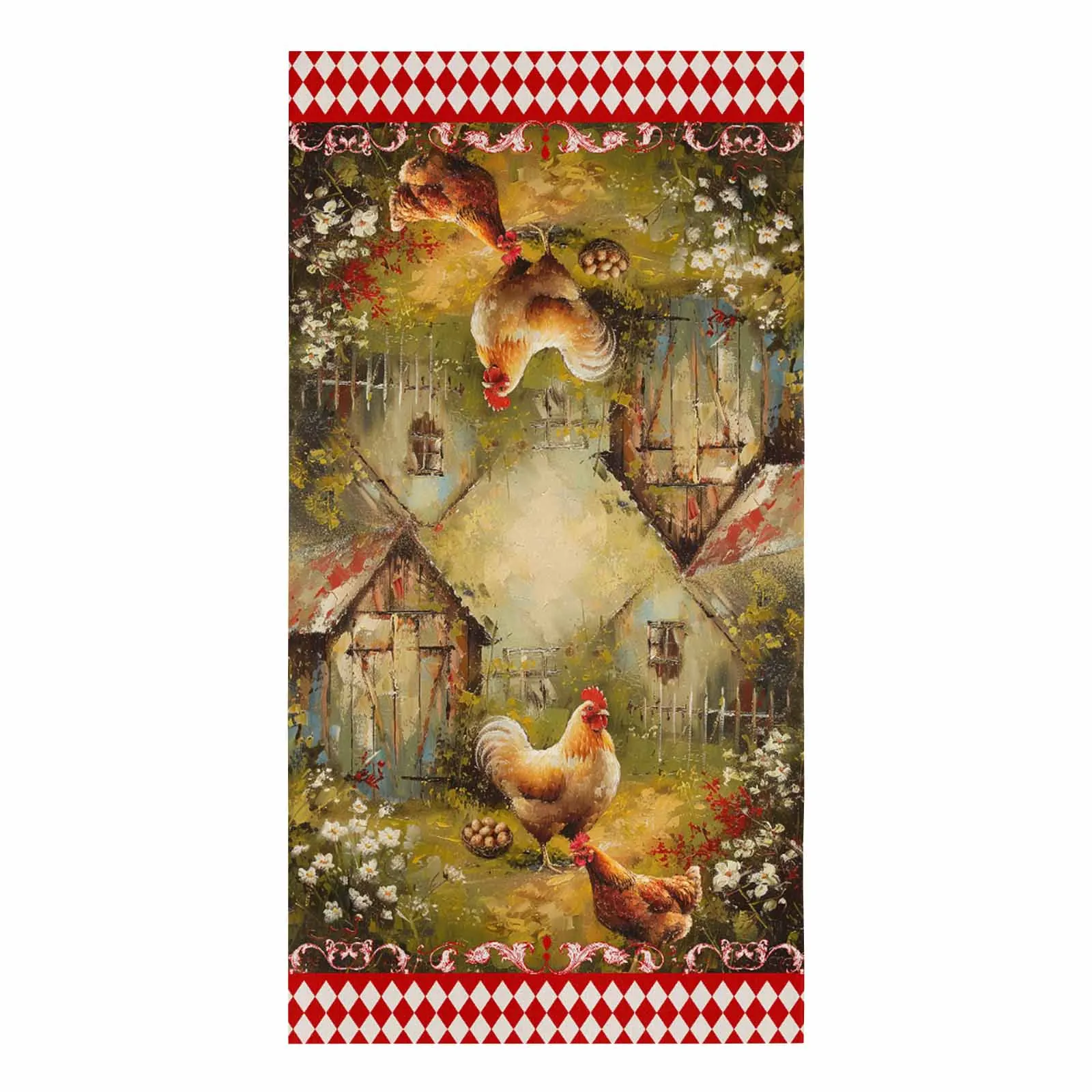 Retro Country Farm Hen Kitchen Towel Absorbent Dish Cloth Tableware Towel for Kitchen Household Cleaning Tool