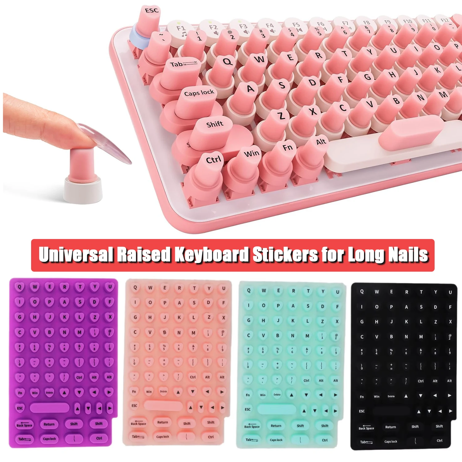 

Raised Adhesive Keyboard Stickers for Long Nails Universal Nail Art Keyboard Bubbles Self-for Long Nails Silicone Typing Keycaps