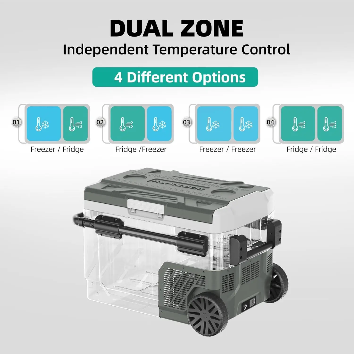 Refrigerador portátil para coche, refrigerador de 12 voltios con rueda, refrigerador para coche de 52 cuartos, Control independiente de zona Dual, portátil