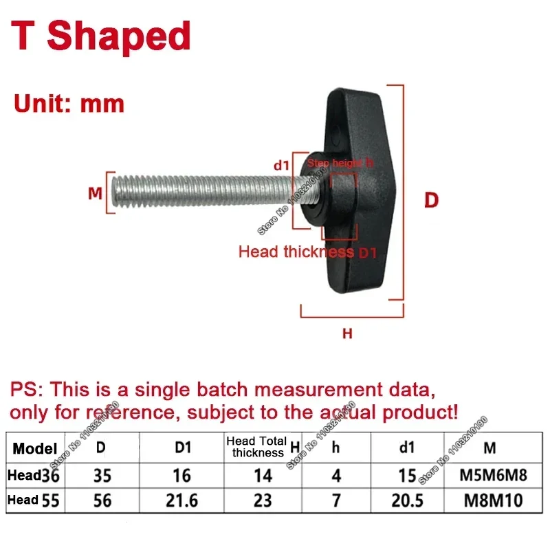 2/5/10pcs M5 M6 M8 M10 Plastic Head Thread T Shape Thumb Tighten Screw Clamping Grip Knob Screws T-Handle Adjustable Bolt