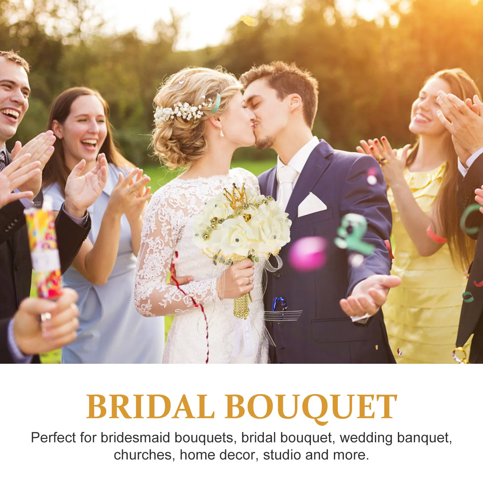 

Romantic Wedding Bouquet Artificial Bridal Flowers Crown Decor Versatile Styles Traditional Modern Church Banquet