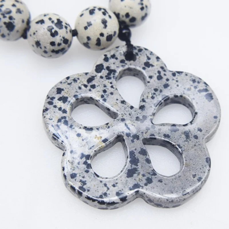 

Black Spot round Jasper FLOWER pendant necklace 45cm women's jewelry