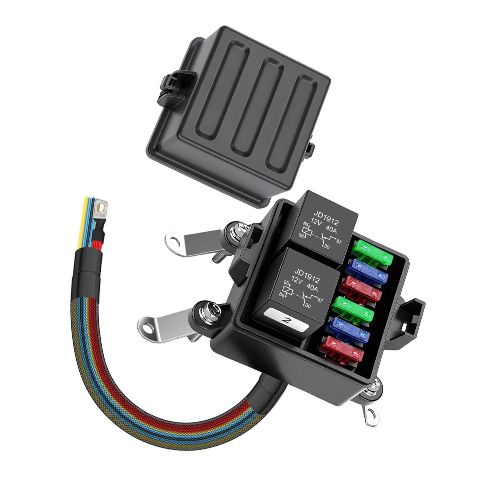 6 Fuses Included Automotive Relay Fuse Box Pre-wired Double Circuit Safety Easy Connection Includes Fuse Slots For 6