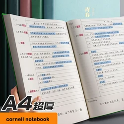 Cuaderno A4 Cornell de cuero suave engrosado, mapa mental de alto valor, método de memoria 5r, aprendizaje eficiente, libros grandes