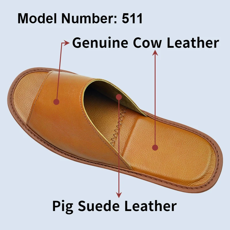 Genuine Cow Leather Slippers Homes in indoor slipper summer open toe sandals men women elderly casual single Slides shoes