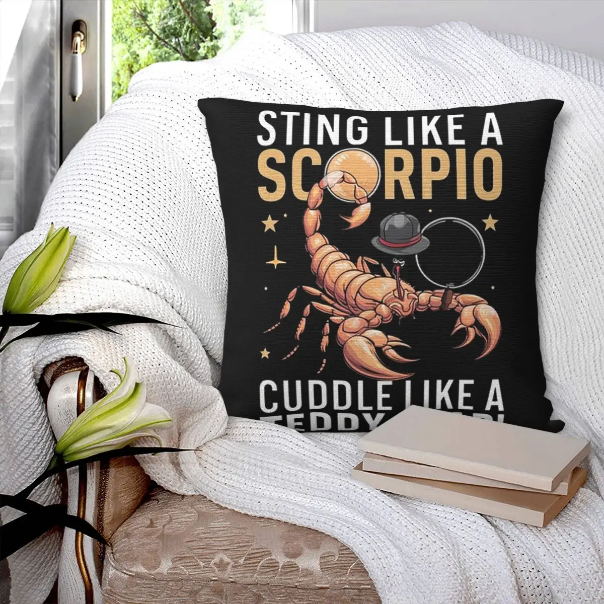 Sting Like A Scorpio,Cuddle Like A Teddy Bear Square Pillowcase Pillow Cover Polyester Cushion Zip Throw Pillow for Home Bedroom