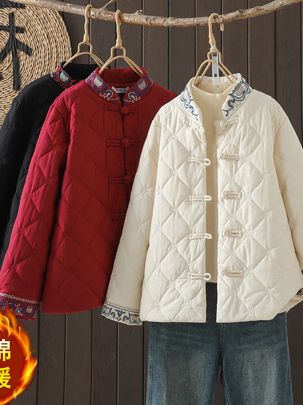 

Новое китайское женское хлопковое джето с вышивкой, сине-белое фарфоровое пальто с воротником-стойкой и пуговицами, внутренняя одежда