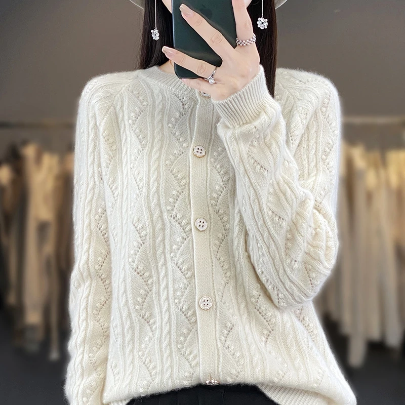 

Cashmere Sweater Women100%Weaving Flowers Loose Sweater Cardigan Women Cardigan Women 2024Women's Long Sleeve Top Ladies Clothes