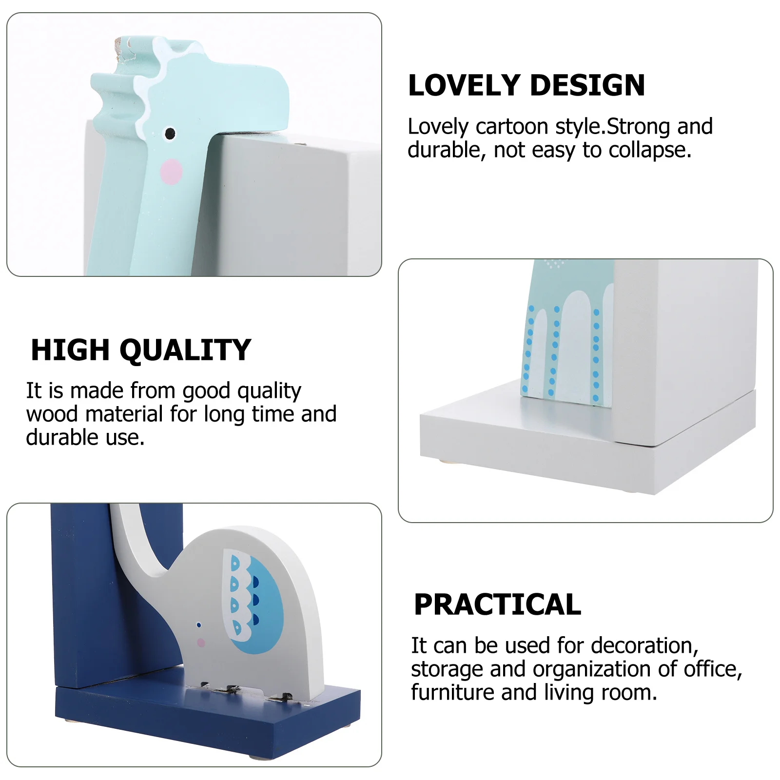 

1 Pair Wooden Animal Bookends Cartoon Book Stoppers For Office Home Study Room Wood Book Supports Organizer Shelves Storage