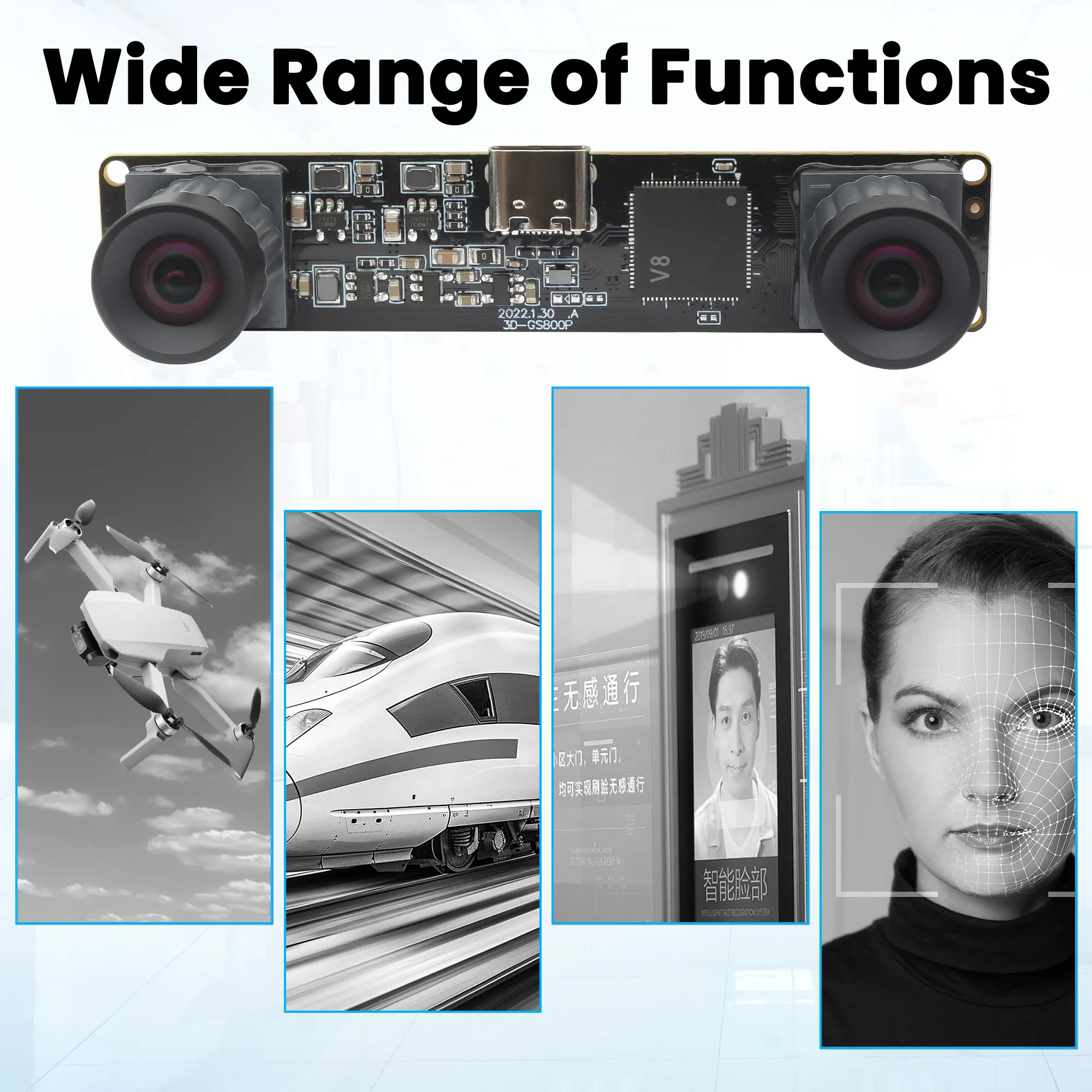 ELP 120fps 210fps Global Shutter Camera Module Monochrome No Distortion Dual Lens USB Webcam 800P Lightburn Camera forGolf Swing