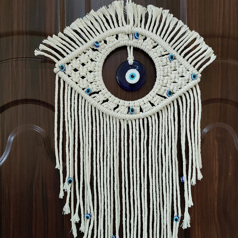 Macrame Wall Hanging Handmade Turkish Evil Eye Pendant Tapestry Nazar Decoration for Home Living Room Wall Home Decor Gift