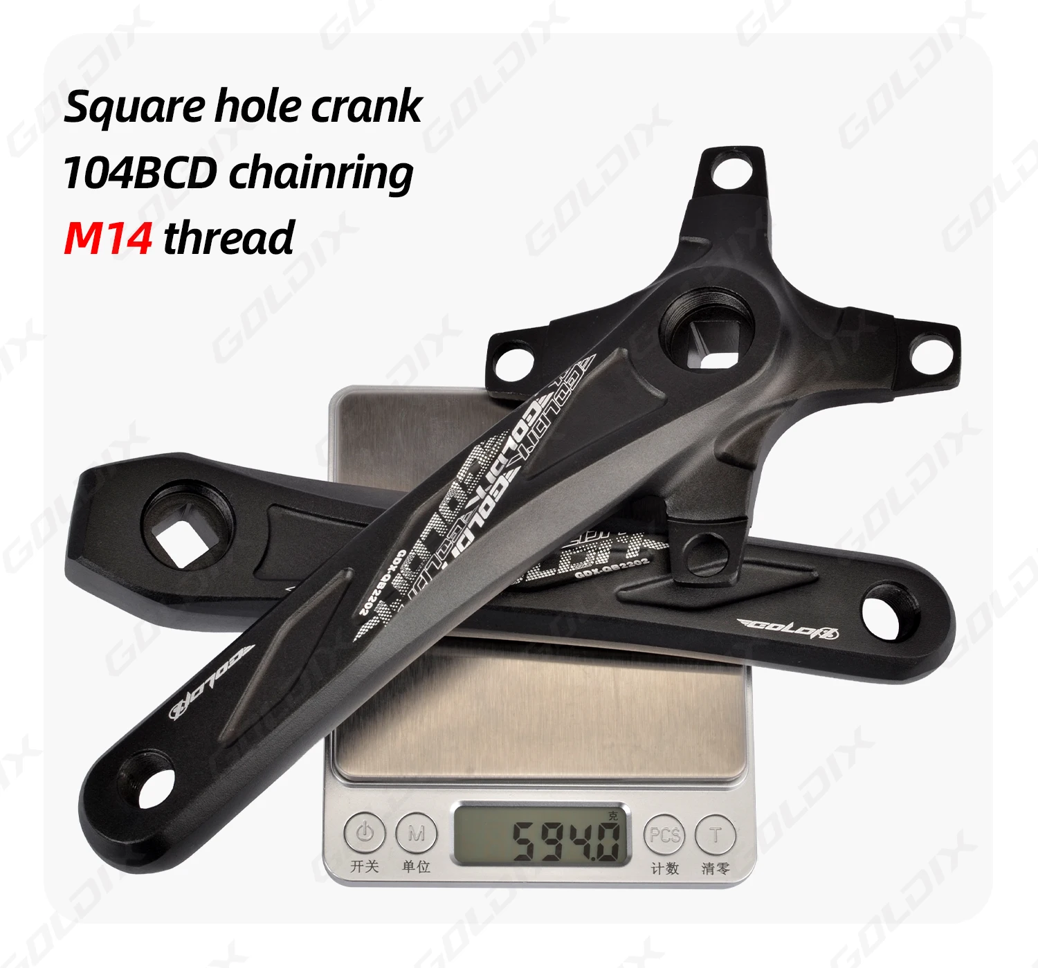 GOLDIX Fahrradkurbelgarnitur mit Vierkantloch, Aluminiumlegierung, MTB-Kurbel, 165/170/175 mm Länge, schmale breite Zähne, 104BCD, 32/34/36/38/40/42T – Detail 8