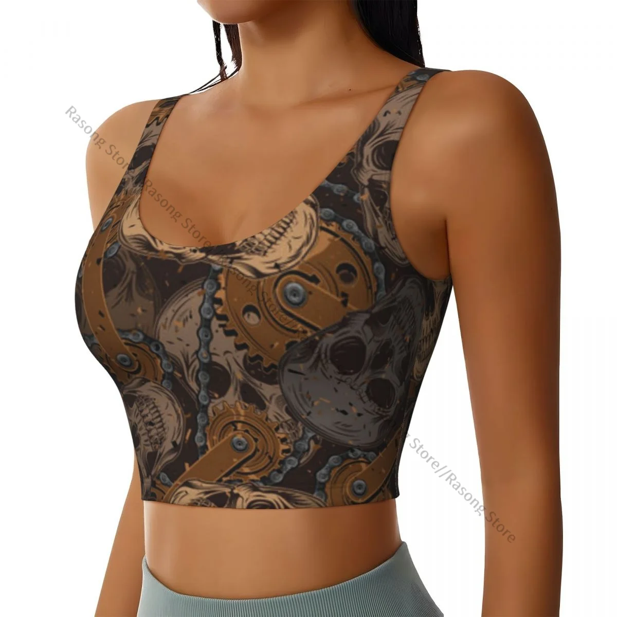 Women Sexy Sports Vest Camouflage With Skulls Rusty Mechanism Female Streetwear Sport Lingerie Tee Crop Top