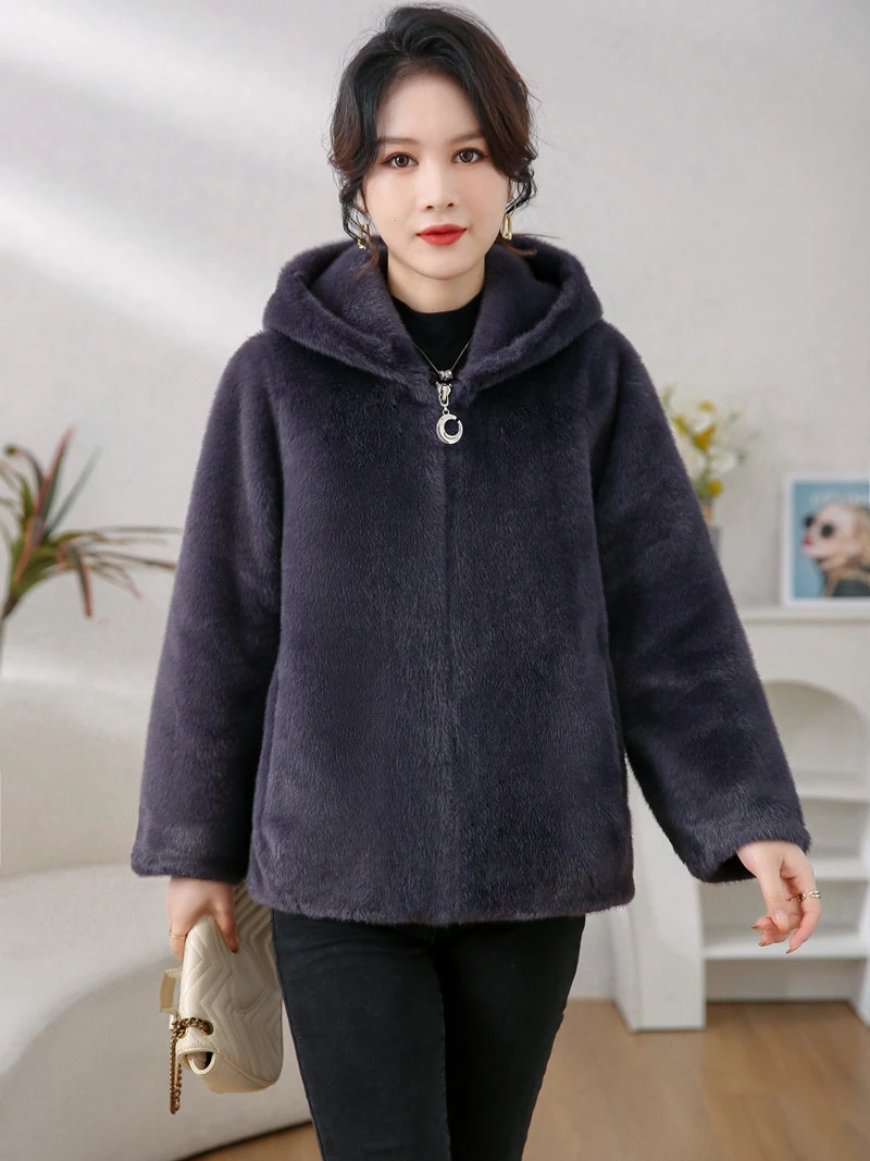 Off Season Special Offer Haining Sable Fur Imitation Mink Fur Short Coat Outerwear Women Hood Fur Clearance