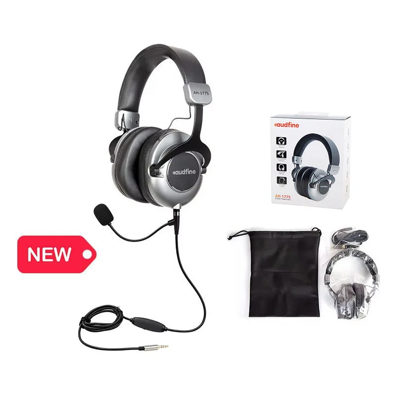 Audfine AH1775 Over Ear Wired Gaming Headphones with Mic Monitor Headphones for Podcast Studio and Music