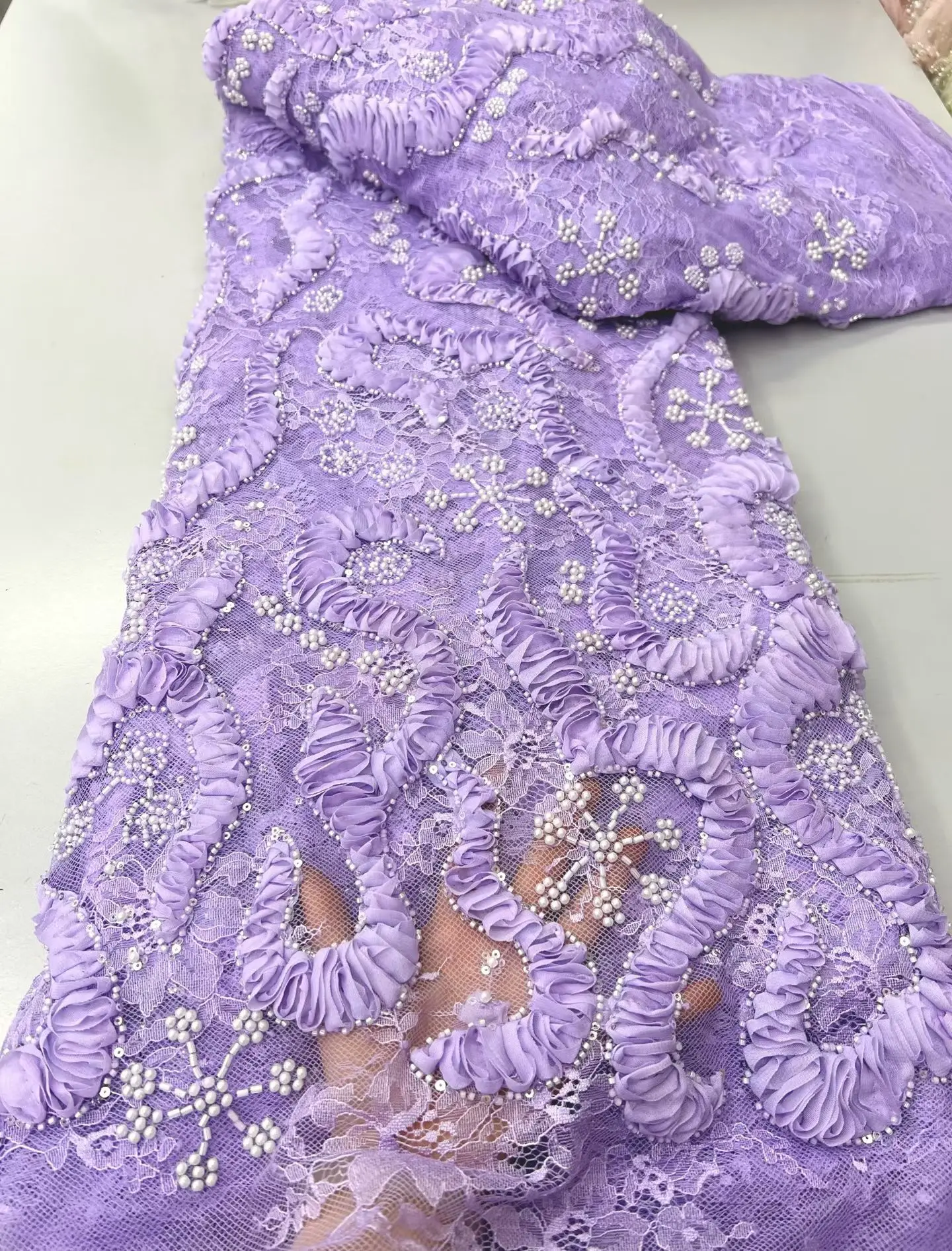 

2026Luxury African Beaded Tulle Lace Fabric French Nigerian Sequins Mesh Tulle Lace for Sewing Party Dress