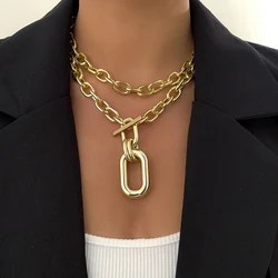 Hiphop Layered Chain with Big Pendant Necklace for Women 2022 Fashion Thick Chain Necklace on the Neck Jewelry