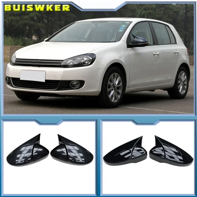 For Volkswagen GOLF 6 VI MK6 GTI R Line R20 Touran Carbon Fiber Pattern Mirror Case Black Side Wing Rearview Mirror Cover