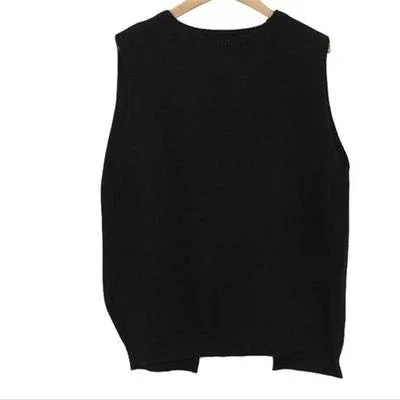 cashmere cotton blended knitted pullover sweater vest for women casual sleeveless back split knitwears