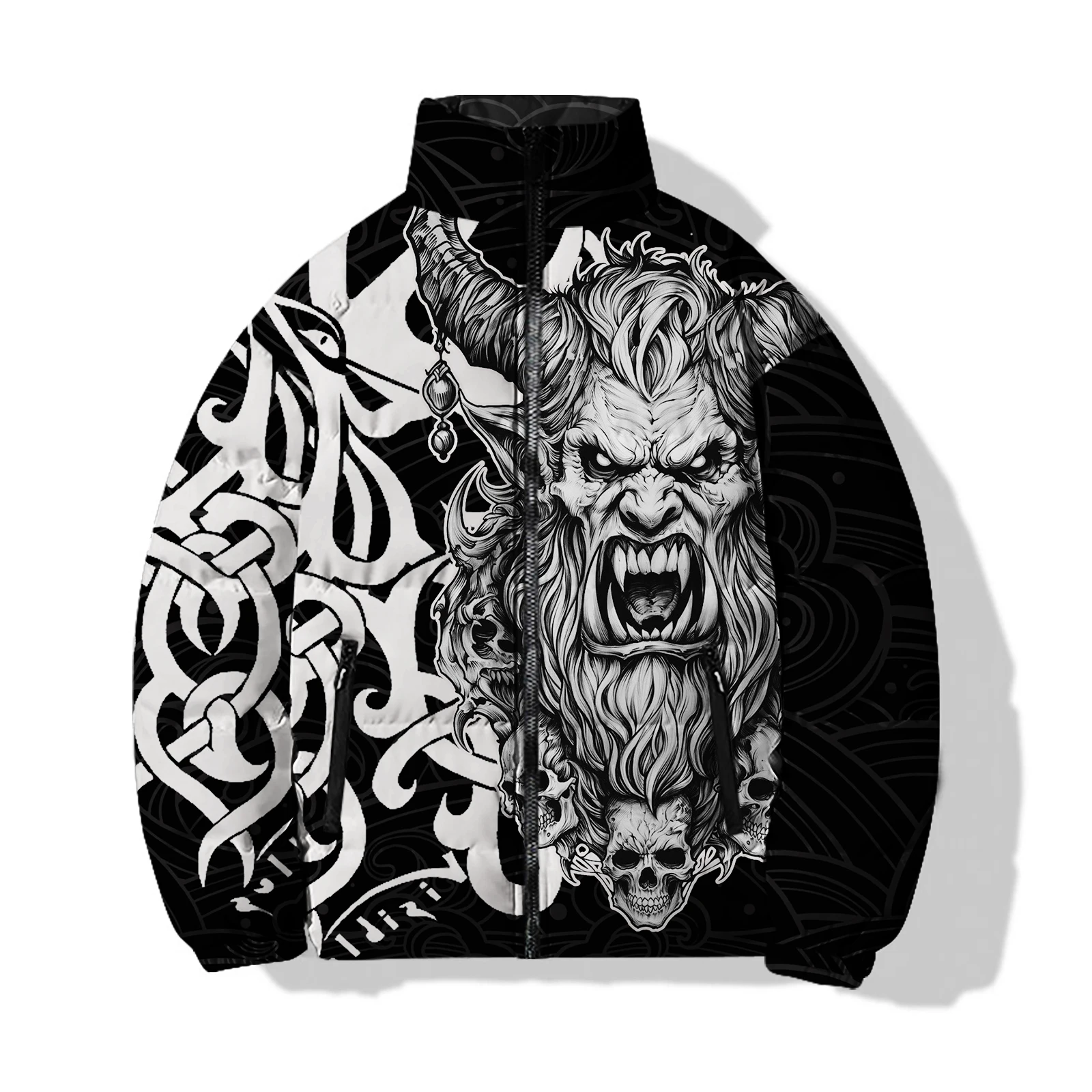 Herren Winter lässige Baumwoll kleidung lose Jacke Gothic Ghost Warrior und Monster bedruckte Baumwoll kleidung Harajuku Streetwear