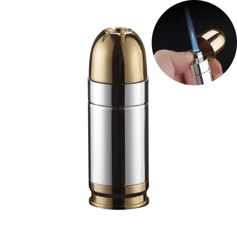 Windproof Mini Bullet Shaped Inflatable Lighter Metal Jet Flame Butane Gas Lighter Barbecue Cigarette Accessories Ignition Tool