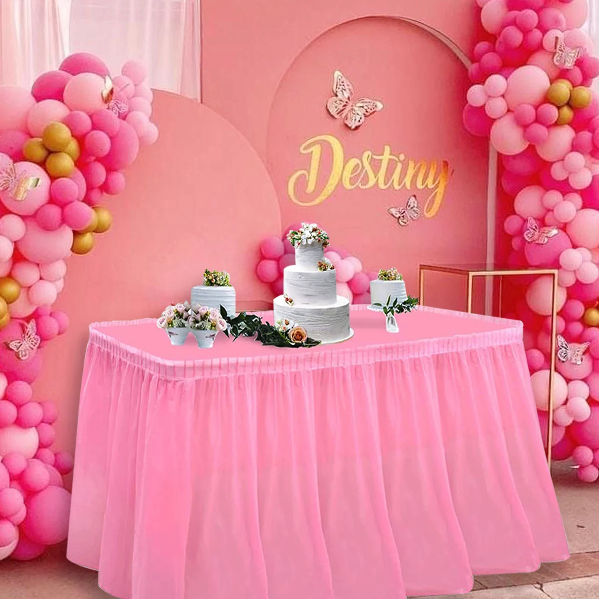 

2pcs Disposable Table Skirt PEVA Waterproof Oil-proof Birthday Baby Shower Party TableSkirt Wedding Outdoor Table Decorations