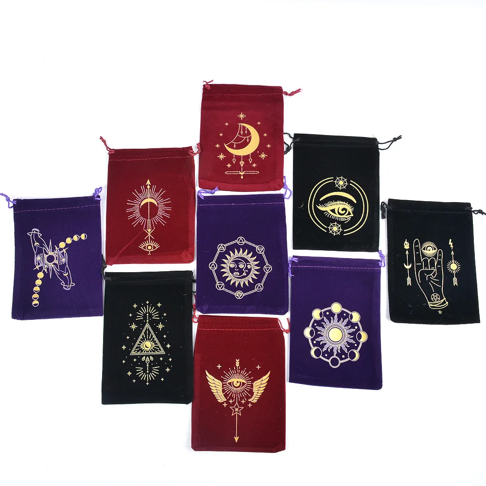 10 buah/lot 13*18cm 5*7 inci tas beludru ungu dengan tali serut kartu Tarot tas kemasan perhiasan kantung hadiah grosir