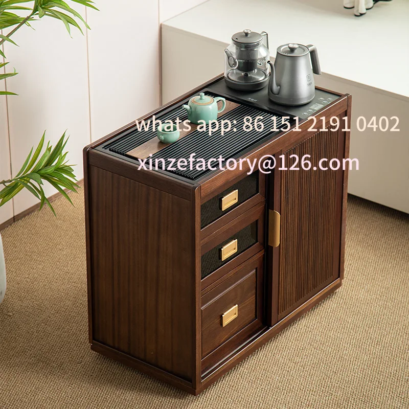 خزانة شاي من خشب الجوز الأسود الاسكندنافي قابلة للتخصيص، غلاية قهوة الباكليت المتنقلة من الخشب الصلب، تخزين طاولة جانبية متكاملة #1