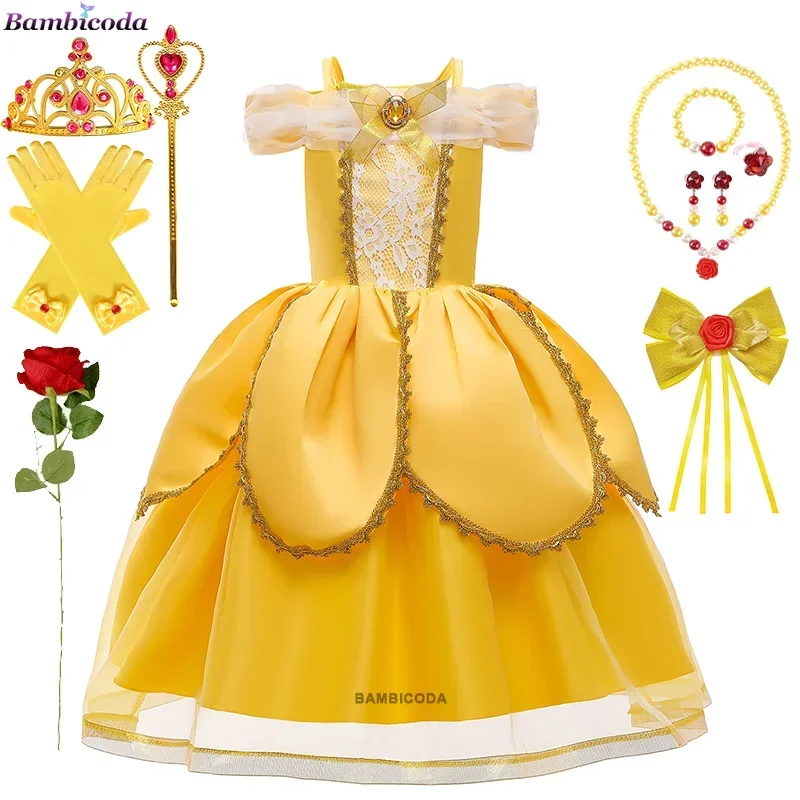 2024 Cosplay Belle Princess Dress Girls Beauty and the Bestiality Carnival Party Costume Children Halloween Disguise Costume