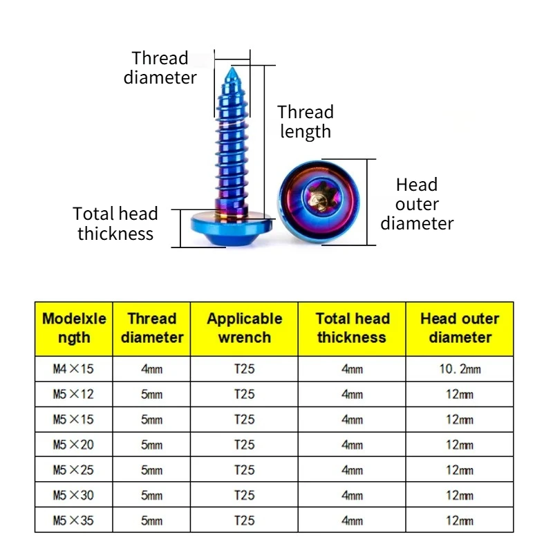 10pcs Titanium Alloy Tamper-Proof Torx Screw Truss Head Self-Tapping M4 M5 Suitable For Motorcycle License Plate Decorative