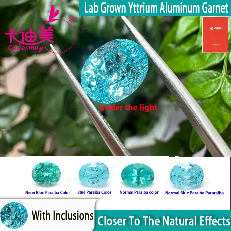 Lab Grown Yttrium Aluminum Garnet Neon Blue Paraiba Color Loose Stone With Inclusions Oval Cut YAG AGL For Fine Jewelry Making