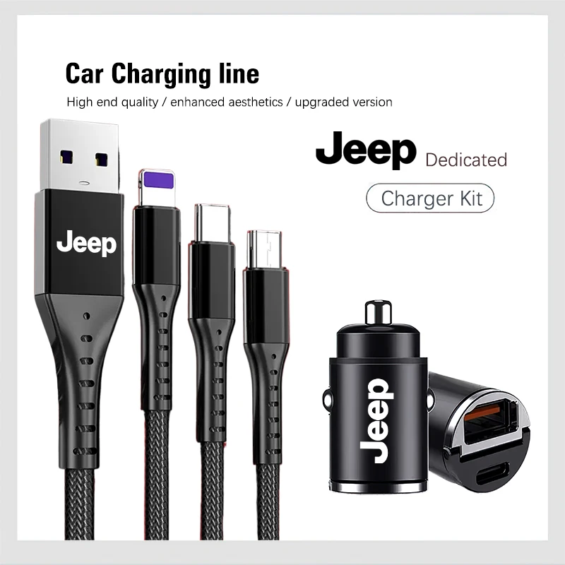 Car Interior Charger 3 In 1 Charging Cable Auto Accessories For Jeep Renegade Compass Grand Cherokee Wrangler jk Gladiator