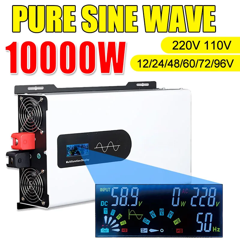 

10000W Pure Sine Wave Solar Vehicular Household Off-Grid Photovoltaic Inverter 12V-96V 220V Voltage Converter 4400/5200/6600W