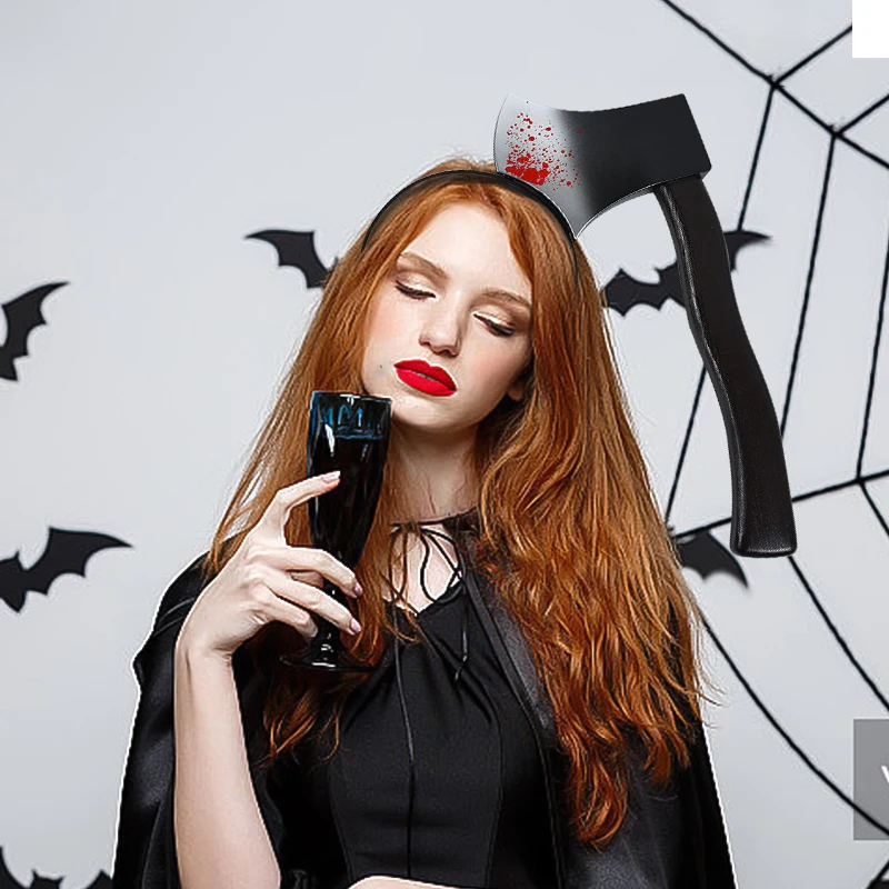 مناشير فأس دموية مزيفة لتزيين هالوين ، عصابة رأس سكين ، دعامة مزحة ، ديكور حفلة هالوين ، إكسسوارات تنكرية ،