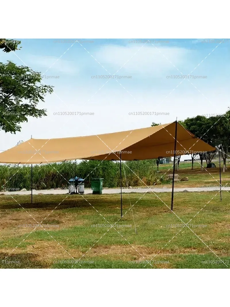 6x8ft Large Waterproof Oxford Silver Coated Outdoor Camping Awning Sun Shelter Tarp with Extra Hanging Points