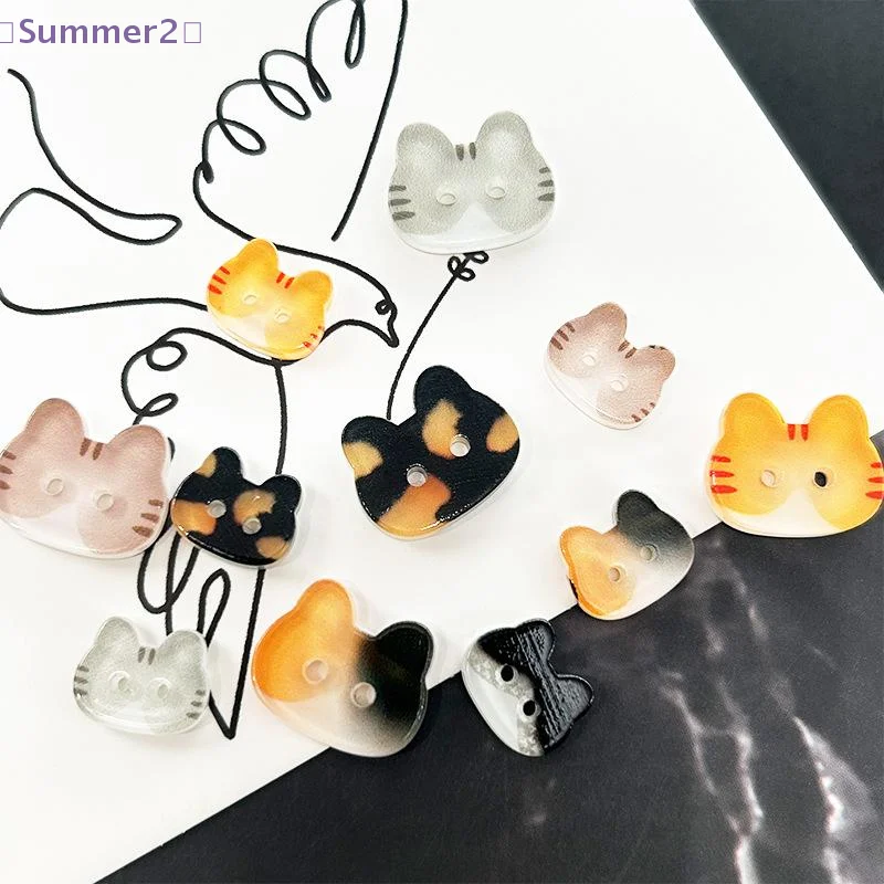 

【Xia2】20Pcs 12/17mm Colourful Cartoon Cat Resin Buttons Cute Cat Two-eye Buttons DIY Kids Clothes Hat Sock Accessories{S}