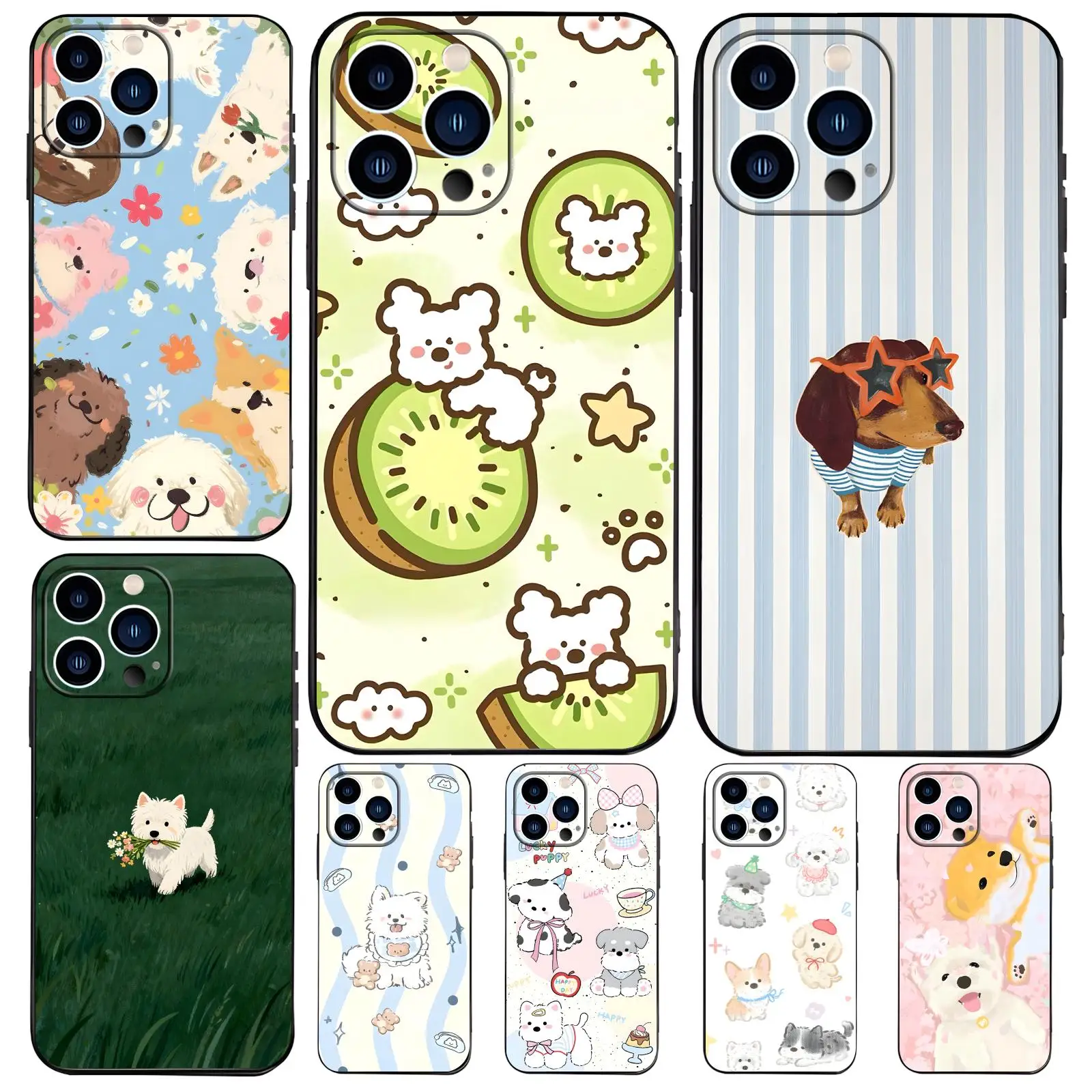 Phone Case For iPhone17 16 16e 15 14 13 12Plus Mini Pro Max Anti-Drop Soft Black Case Cute little dog