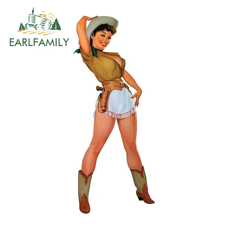 EARLFAMILY 13cm x 5.4cm COWGIRL COWBOY HAT Car Sticker Window Car Bumper Decor Retro Pinup Girl Stickers Vinyl Waterproof Decals