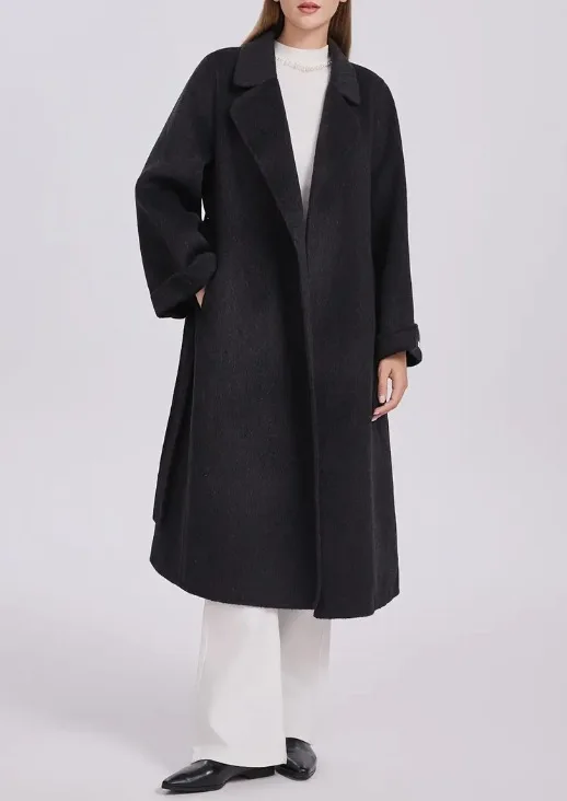 2025 Cappotto lungo in lana tinta unita elegante e semplice da donna autunno/inverno nuovo cappotto lungo con colletto casual