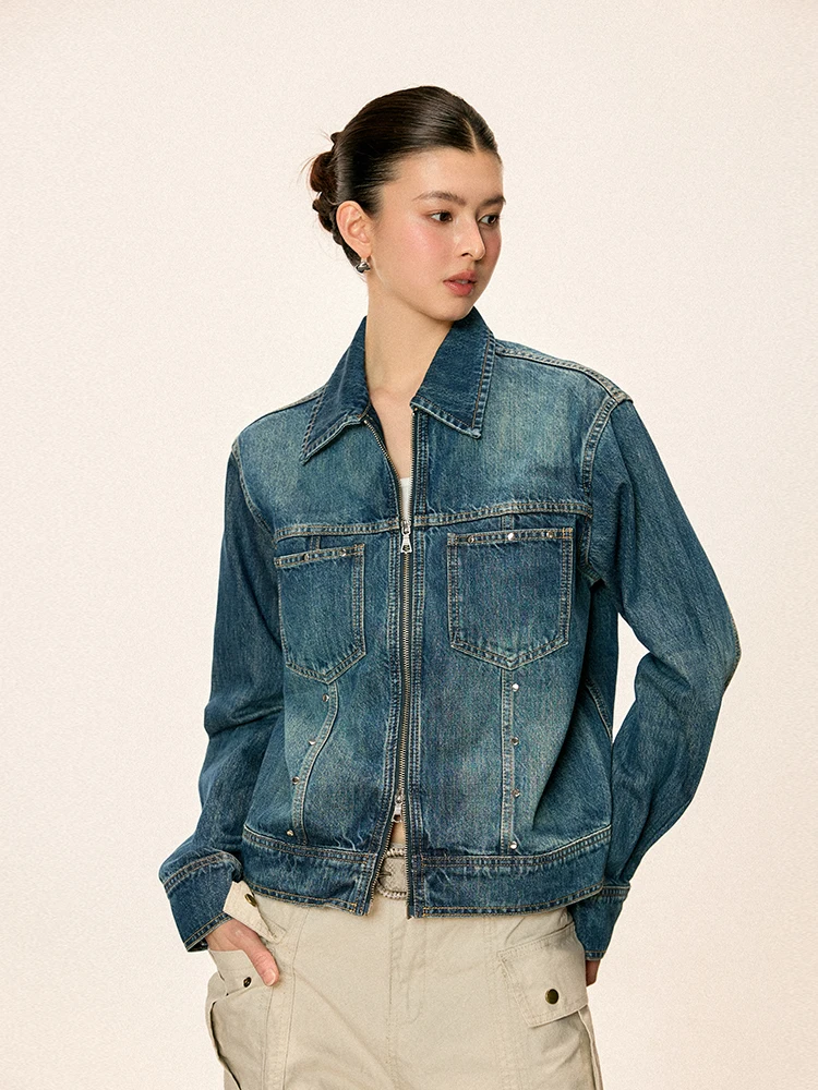 

Retro American Denim Jacket Women's Double Zipper Heavy Design Short Jeans Clothes Breathable Cotton Early Autumn Fashion