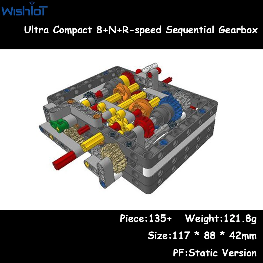 135PCS Technical MOC Gears Ultra Compact 8+N+R-Speed Sequential Gearbox Model Building Blocks Assemble Brick Pack DIY Engine Toy