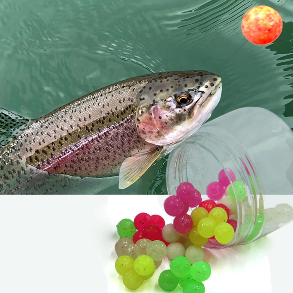 

120/60pcs TPR Trout Bait Soft Round Shape Without Hole Bead Floating Non-porous Beans Soft Bait Bottled 8mm Fishing Beaded Parts