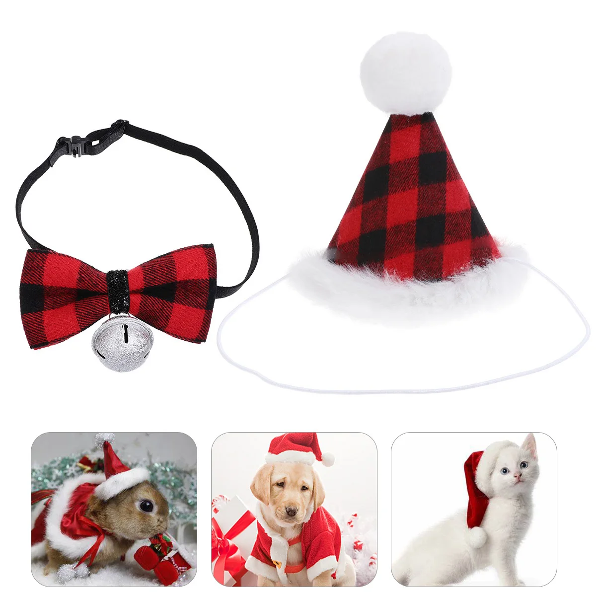 

2Pcs Pet Christmas Collar and Hat Adjustable Soft Dog Bell Collar Comfortable Christmas Party Dog Accessories Pet Necklace