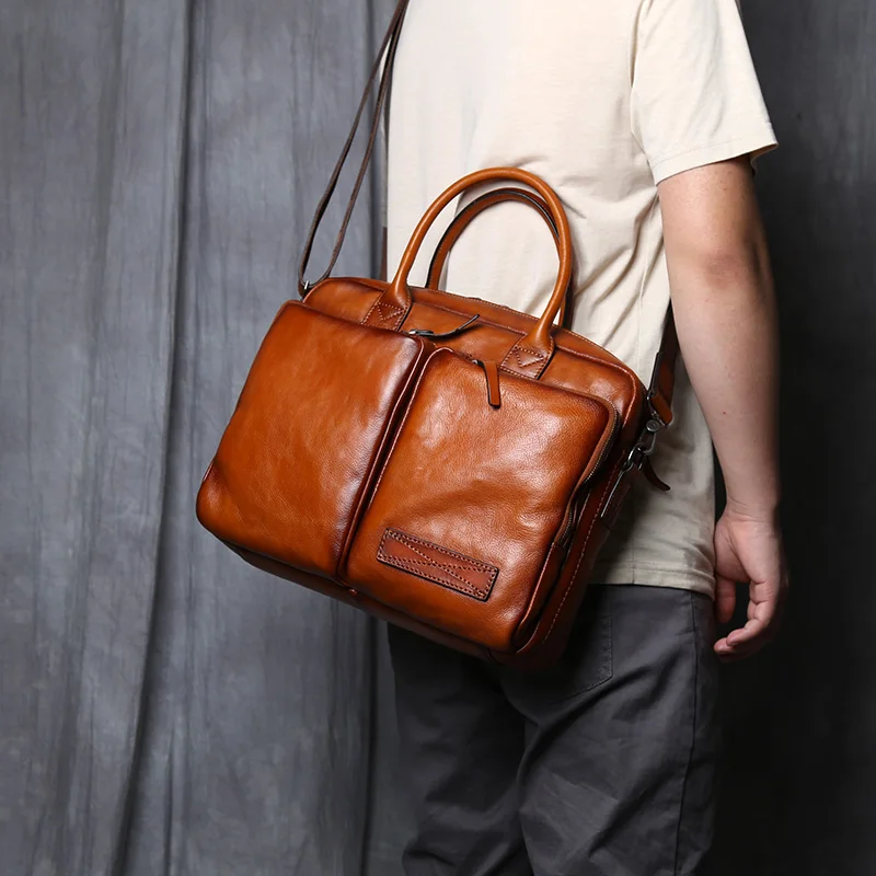 Retro Leder herren Aktentasche Top Schicht Leder Handtasche Lässig Schulter Messenger Tasche Business Laptop Tasche Trendy männer Tasche NZPJ – Detail 3
